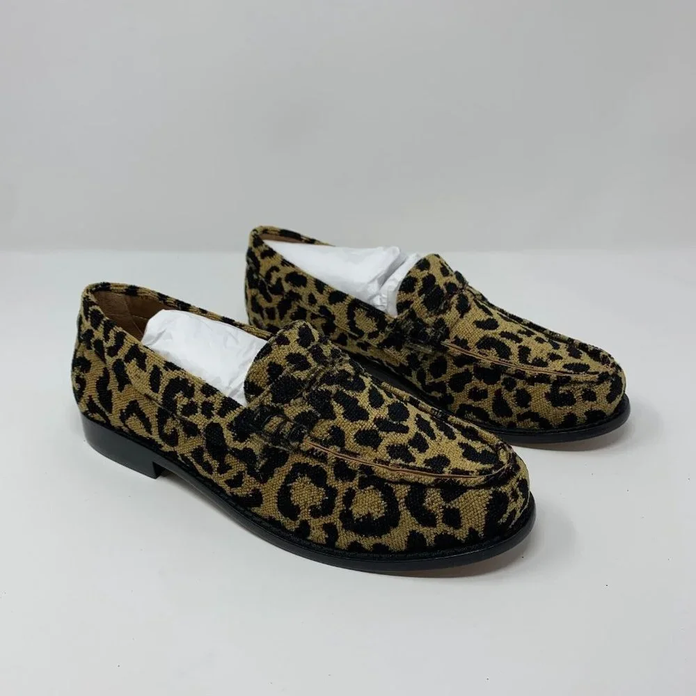 Re/Done 264-17W9LFR 90s Loafers Shoes Women's 38 Leopard‎ Tapestry Slip-on S0431